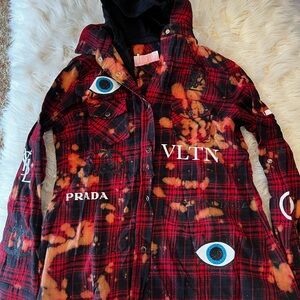 Stunning Red and Black Plaid Jacket with Eye Graphics